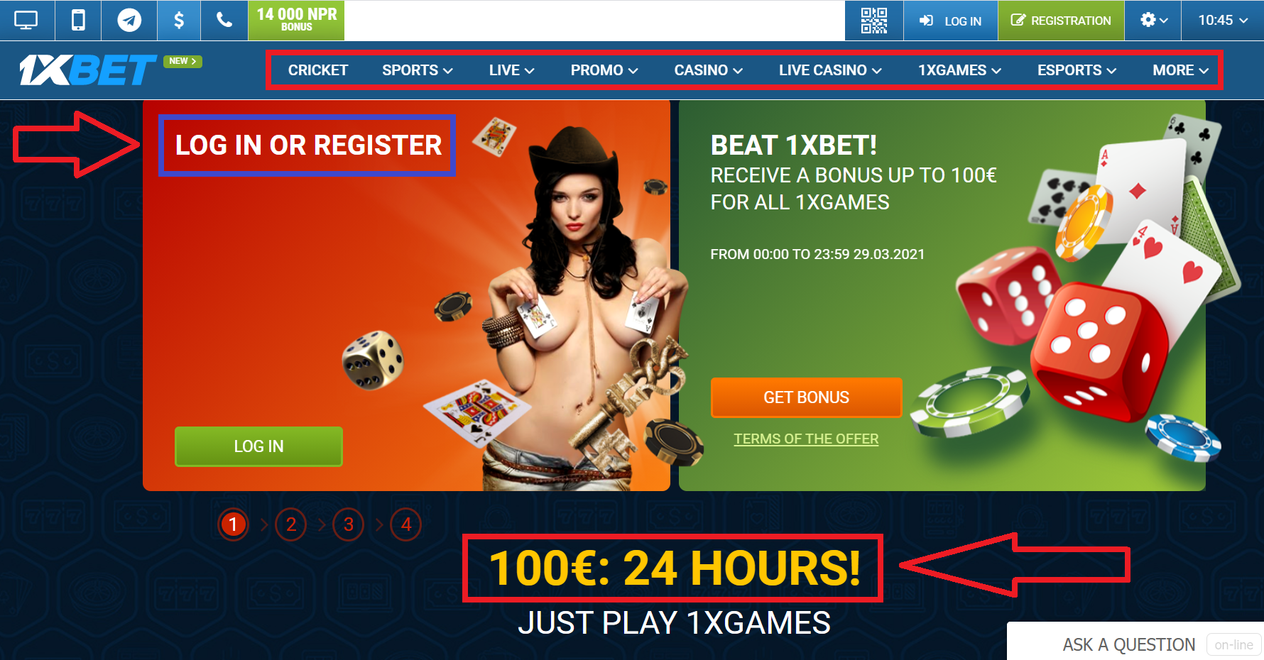 Registration bonus in the Casino section of the 1XBET platform